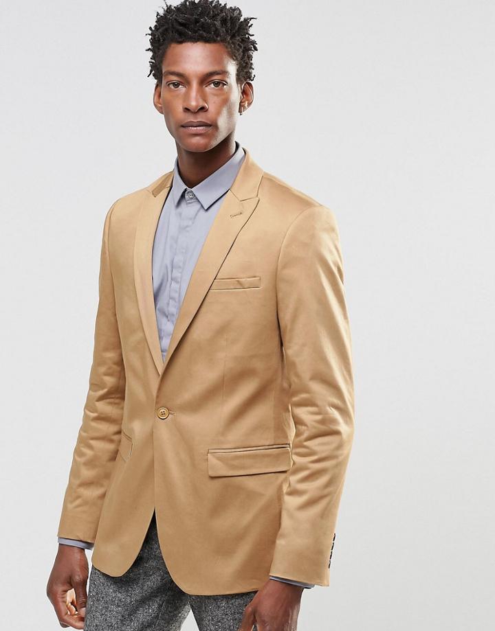 Asos Super Skinny Blazer In Cotton - Camel