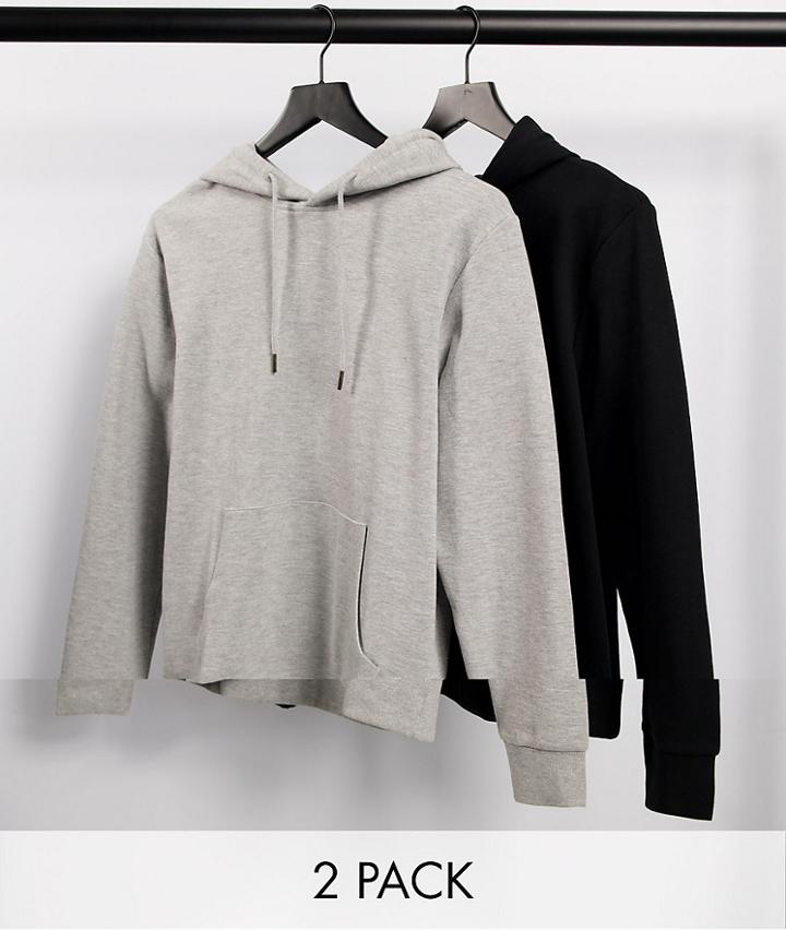 Jack & Jones Essentials 2-pack Hoodie In Black And Gray-multi
