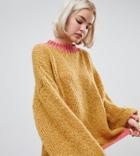 Oneon Hand Knitted Oversized Sweater With Contrast Ribs - Yellow