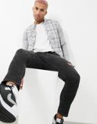 Siksilk Flannel Check Grandpa Collar Shirt With Contrast Arm-grey