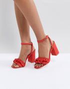 Truffle Collection Ruffle Block Heel Sandal - Red