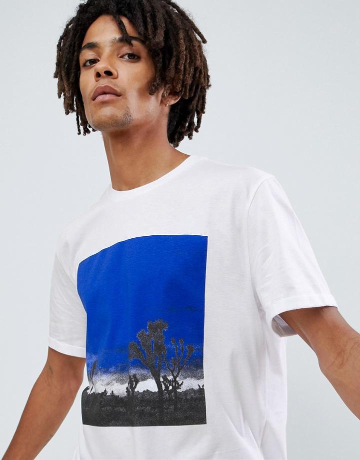 Asos Design Relaxed T-shirt With Photgraphic Print And Roll Sleeve - White