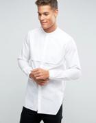 Asos Regular Fit Longline Shirt With Paneled Front In White - White
