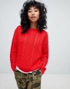 Pull & Bear Cable Knitted Sweater In Red - Red