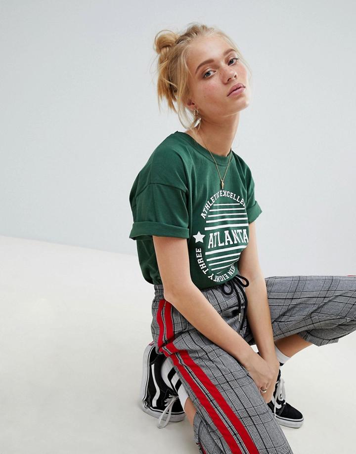 Daisy Street T-shirt With Atlanta Print - Green