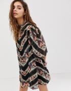 Asos Design Collar Mini Swing Dress In 70s Paisley Stripe-multi