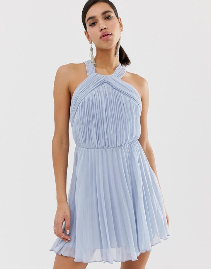 Asos Design Pleated Bodice Halter Mini Dress-multi