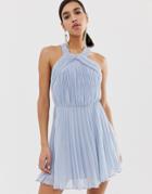 Asos Design Pleated Bodice Halter Mini Dress-multi
