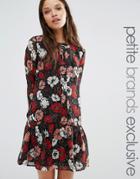 Fashion Union Petite Drop Hem Skater Dress In Floral Print - Multi