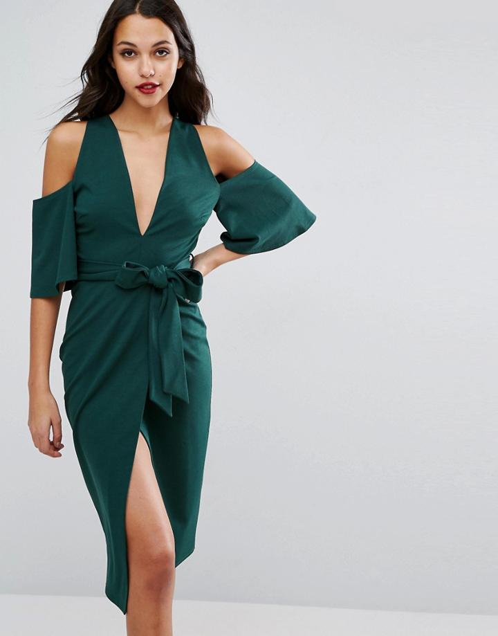 Asos Cold Shoulder Kimono Tie Pencil Dress - Multi