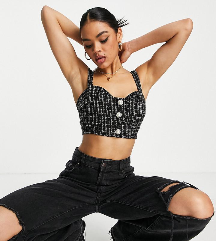 Missguided Tailored Crop Top In Black Boucle - Part Of A Set