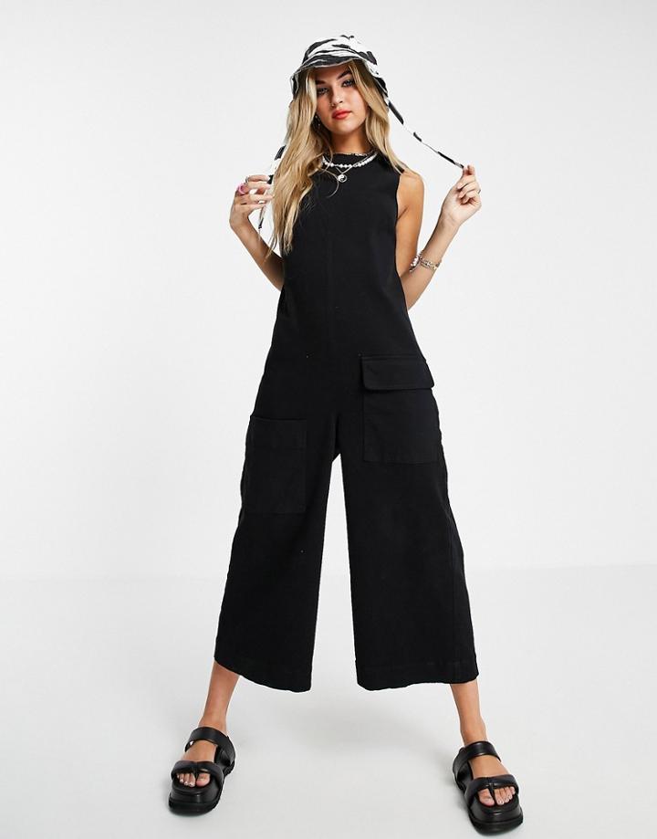 Asos Design Twill Sleeveless Minimal Jumpsuit In Black