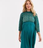 Little Mistress Maternity Midi Length 3/4 Sleeve Lace Dress In Kingfisher