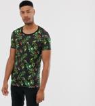 Asos Design Tall T-shirt With Floral Skull Print And Scoop Neck - Black