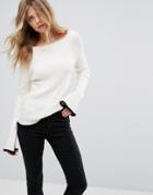Vero Moda Long Sleeve Contrast Knitted Top - White