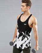 Muscle Monkey Tank In Black With Print Muscle Fit - Black