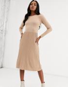 Y.a.s Ribbed Knitted Midi Dress-beige