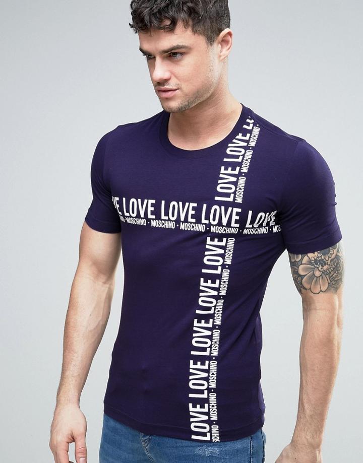 Love Moschino T-shirt In Blue With Text Print - Blue