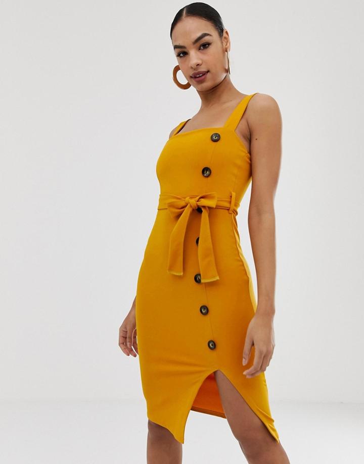 In The Style Button Down Midi Dress - Yellow