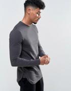 Asos Longline Muscle Long Sleeve T-shirt With Curve Hem In Gray - Black