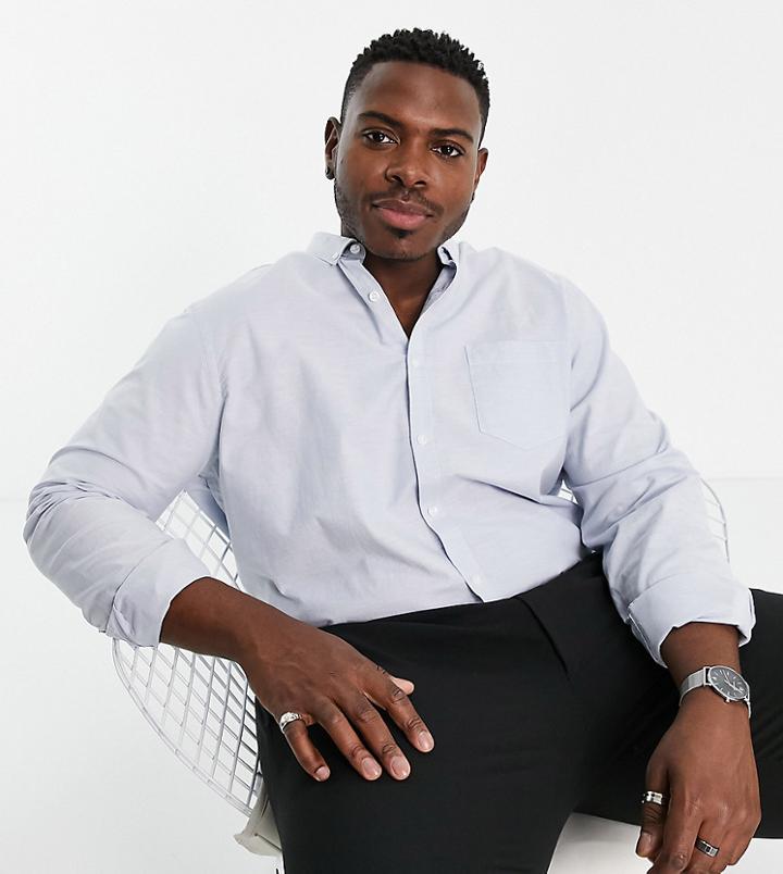 New Look Plus Long Sleeve Organic Cotton Oxford Shirt In Blue-blues
