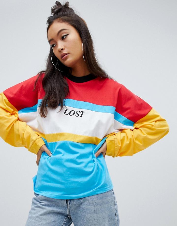 The Ragged Priest Paneled Long Sleeve Top With Slogan - Red
