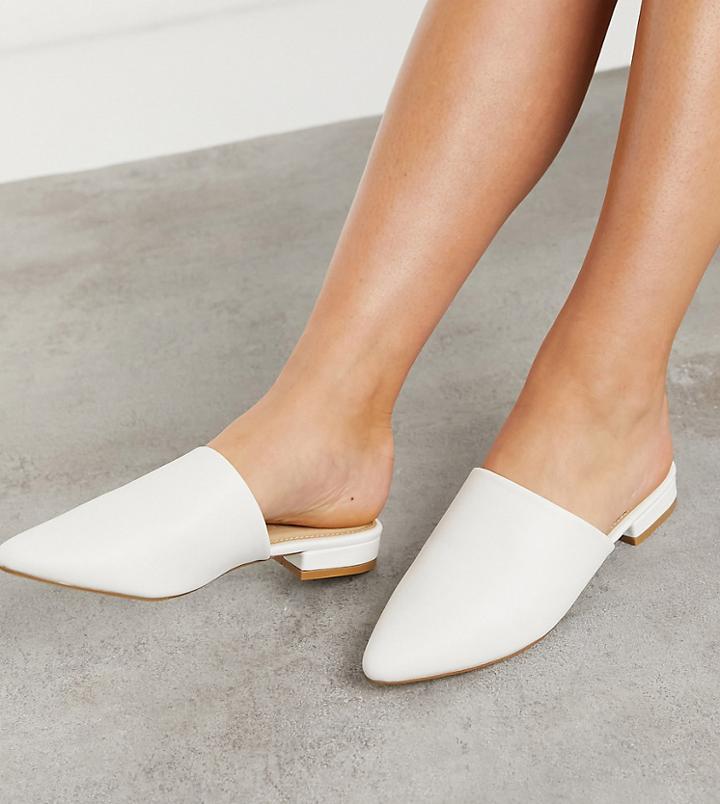 Truffle Collection Wide Fit Flat Pointed Mules In White