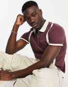 Asos Design Polo T-shirt In Burgundy & White Color Block-red