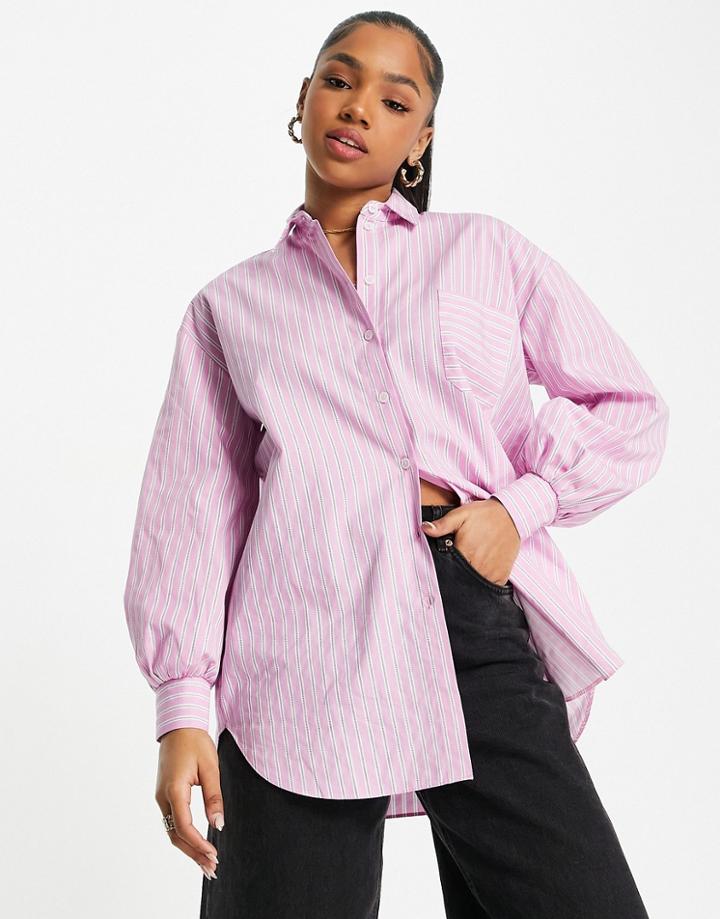 Miss Selfridge Cotton Oversized Shirt In Pink Stripe