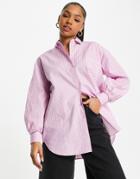 Miss Selfridge Cotton Oversized Shirt In Pink Stripe