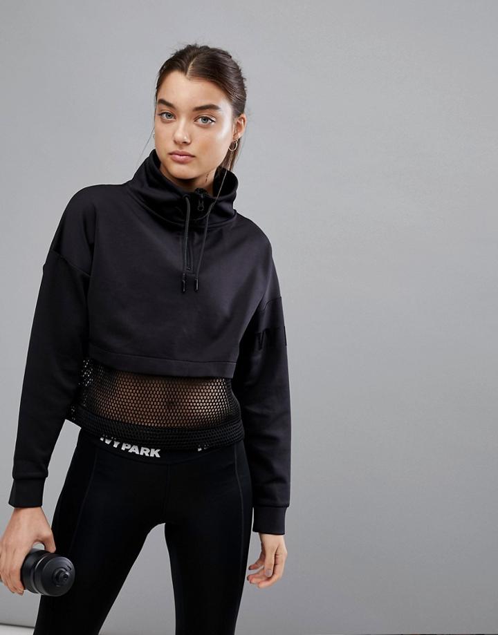Ivy Park Funnel Neck Sweatshirt With Mesh Panel Inserts - Black