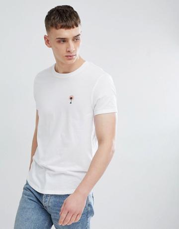 Esprit Curved Hem T-shirt With Palm Logo - White