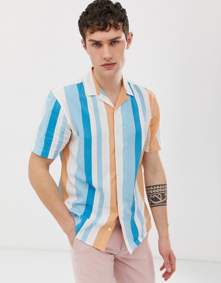 Moss London Skinny Fit Shirt In Seaside Stripe - White