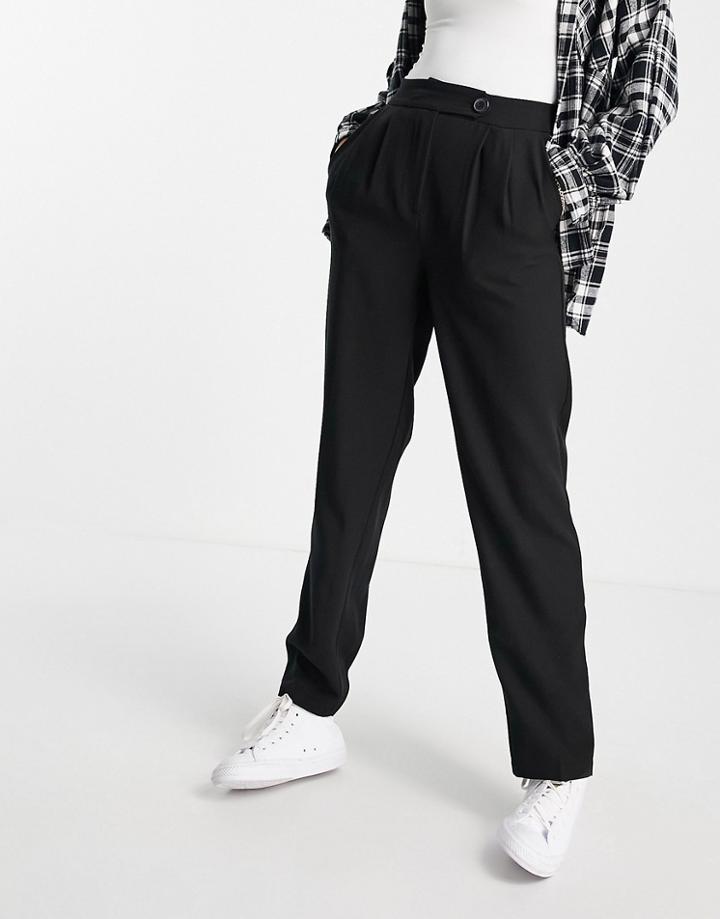 Flounce London Straight Leg Pleat Front Pants In Black