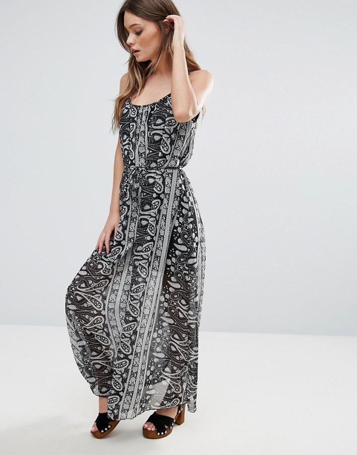 Qed London Printed Overlay Maxi Dress - Black