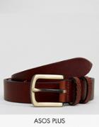 Asos Plus Smart Slim Leather Belt With Embossed Keepers - Brown