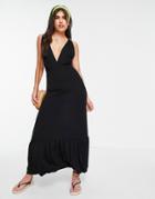 Pieces Sleeveless Plunge Maxi Dress In Black