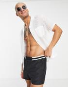 Asos Design Swim Shorts With Contrast Waistband In Black Short Length