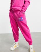Asos Design Oversized Sweatpants In Pink Acid Wash With Text Print - Part Of A Set