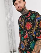 Asos Design Oversized T-shirt In Mesh With All Over Print
