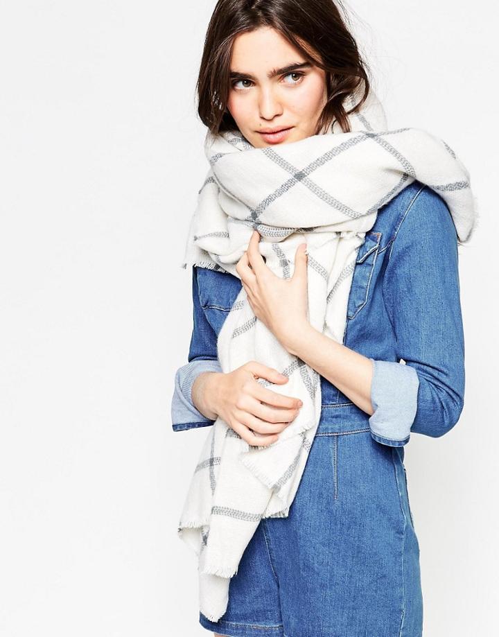 Hat Attack Windowpane Blanket Scarf - Cream