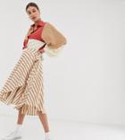 Ghospell Exclusive Midi Wrap Skirt With Tie Waist In Stripe Satin-cream