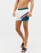 Asos Design Swim Shorts In Retro Cut & Sew With Black & White Drawcord In Short Length - White