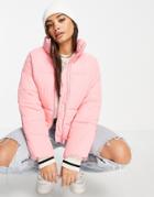 Monki Recycled Polyester Short Padded Jacket In Pink