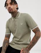 Fred Perry Twin Tipped Logo Polo In Green