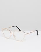 Asos Rose Gold Geeky Cat Eye Clear Lens Glasses - Gold