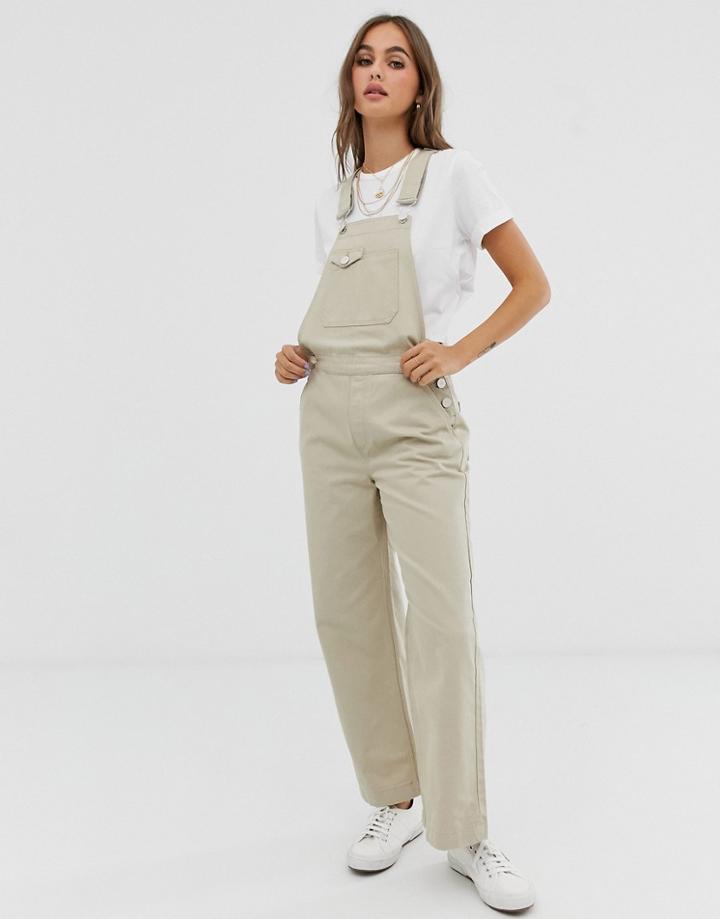 Pieces Wide Leg Denim Overall In Beige
