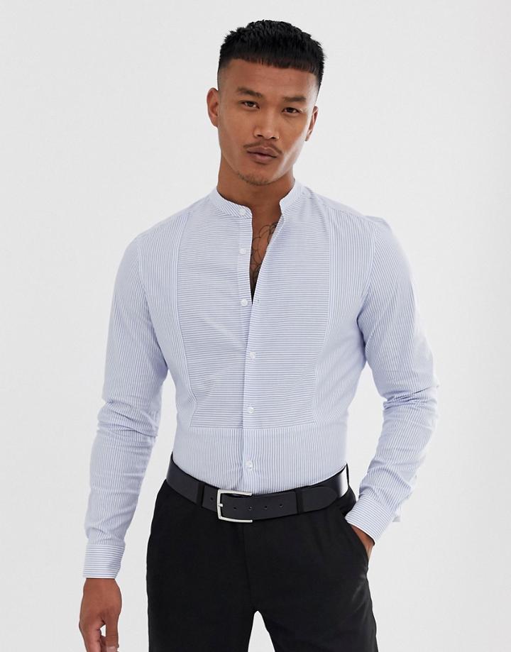 Asos Design Slim Fit Stripe Shirt With Contrast Stripe Front - Blue
