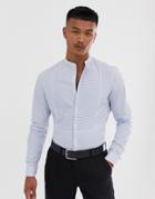 Asos Design Slim Fit Stripe Shirt With Contrast Stripe Front - Blue