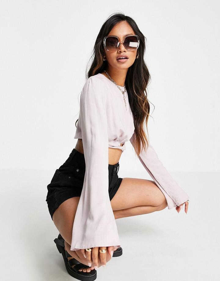 Asos Design Long Sleeve Coordinating Top With Twist Detail In Pink